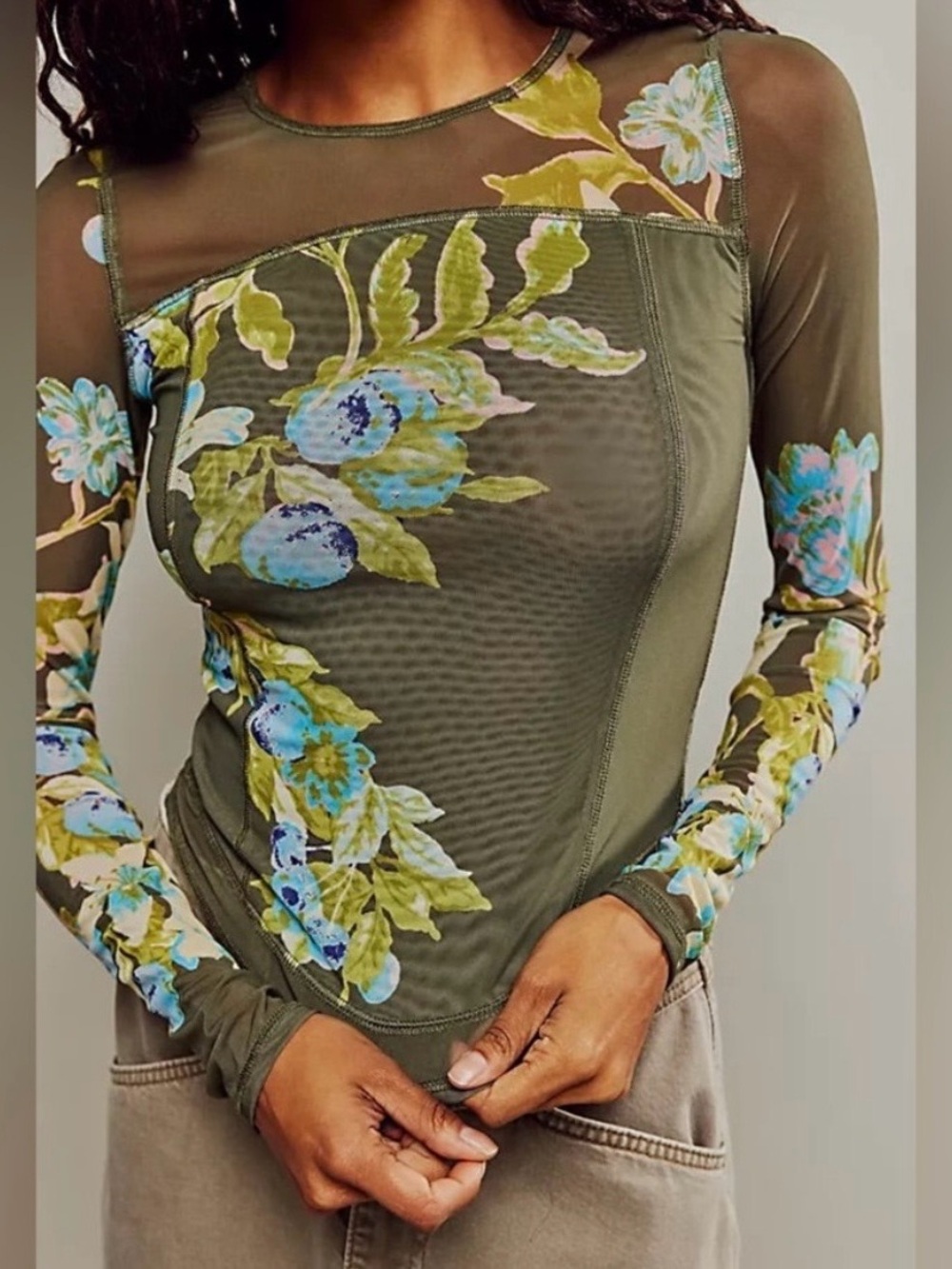 Free People Moss Betty’s Garden Mesh Top Like New - Picture 2 of 3